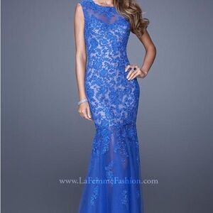La Femme Blue Beaded Wedding Dress
